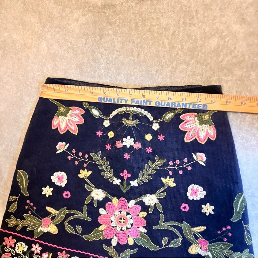 Harper Skirt‎ S Knee Length Blue Floral Embroidered Corduroy Lined Boho Academia
